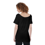 Black All-Over Print Women's Large Off-Shoulder T-Shirt