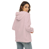 Pink All-Over Print Women's Borg Fleece Hoodie With Half Zip