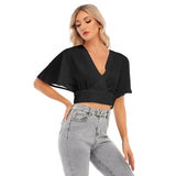 Black All-Over Print Women's Bat Sleeve Crop Top