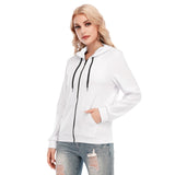 White All-Over Print Women's Hoodie With Zipper