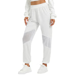 White All-Over Print Women's Mesh Panelled Track Pants