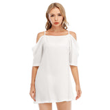 White All-Over Print Women's Off-shoulder Cami Dress