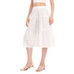 White All-Over Print Women's Stitched Pleated Chiffon Skirt