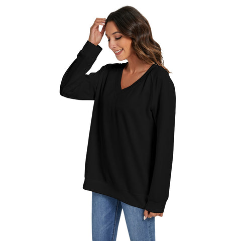 Black  All-Over Print Women's V-neck Imitation Knitted Sweater With Long Sleeve