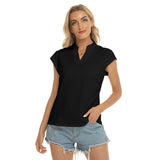 Black All-Over Print Women's Stacked V-neck Short Sleeve Blouse