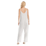 White All-Over Print Women's Loose Cami Jumpsuit