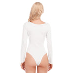 White All-Over Print Women's O-neck Long Sleeve Bodysuit