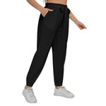 Black All-Over Print Women’s Trousers With Waist Belt(Plus Size)