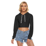 Black All-Over Print Women's Crop Top Hoodie|Velvet