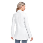 White All-Over Print Women's Long-sleeved Heap-neck Slim Casual Tunic Blouse