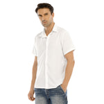 White All-Over Print Men's Lapel Collar Short Sleeve T-shirt With Concealed Placket