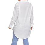 White All-Over Print Women's Shirt With Long Sleeve(Plus Size)