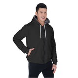 Black All-Over Print Men's Sherpa Fleece Zip Up Hoodie