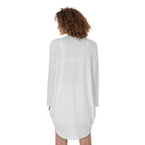 White All-Over Print Women's Casual Loose Long Sleeve Dress With Pocket