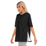 Black All-Over Print Women's Short Sleeves T-shirt With Hem Split