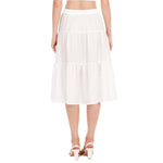 White All-Over Print Women's Stitched Pleated Chiffon Skirt