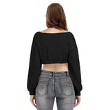 Black All-Over Print Women's V-neck Long Sleeve Cropped Sweatshirt