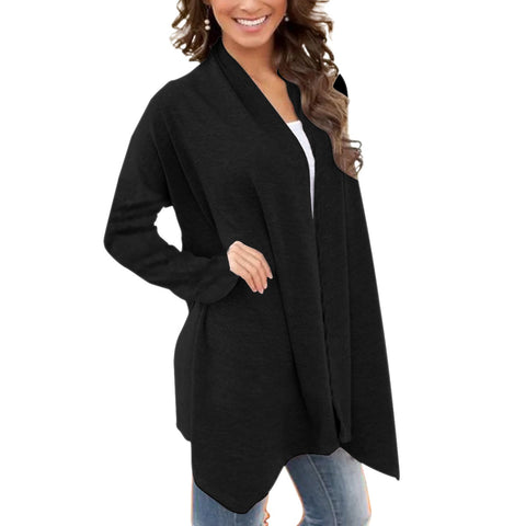 Black All-Over Print Women's Cardigan With Long Sleeve