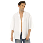 White All-Over Print Men's Drop-shoulder Short Coat