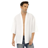 White All-Over Print Men's Drop-shoulder Short Coat