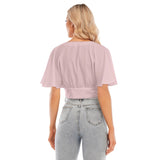 Pink All-Over Print Women's Bat Sleeve Crop Top