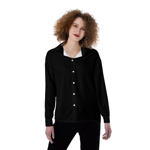 Black All-Over Print Women's Satin Shirt