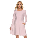 Pink All-Over Print Women's Crew Neck Dress