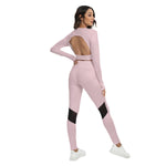 Pink All-Over Print Women's Sport Set With Backless Top And Leggings