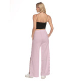 Pink All-Over Print Women's Side Slit Snap Button Trousers