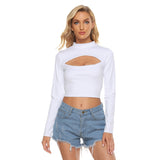 White All-Over Print Women's Hollow Chest Keyhole Tight Crop Top