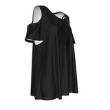 Black All-Over Print Women's Cold Shoulder T-Shirt