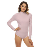 Pink All-Over Print Women's Turtleneck Long Sleeve Bodysuit