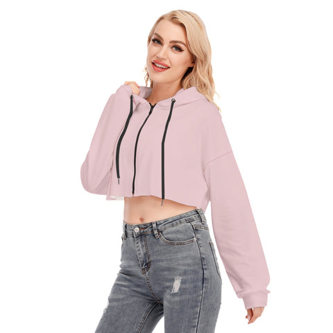 Pink All-Over Print Women's Cropped Hoodie With Zipper Closure