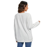 White All-Over Print Women's V-neck Imitation Knitted Sweater With Long Sleeve