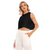 Black All-Over Print Women's Sleeveless Cropped Top