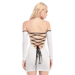 White All-Over Print Women's Off-shoulder Back Lace-up Dress