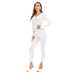 White All-Over Print Women's Plunging Neck Jumpsuit