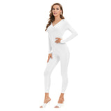 White All-Over Print Women's Plunging Neck Jumpsuit