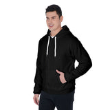 Black All-Over Print Men's Raglan Zip Up Hoodie