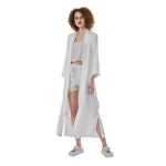 White All-Over Print Women's Satin Kimono Long Robe