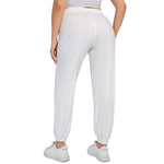 White All-Over Print Women's Sports Trousers With Waist Drawstring (Plus Size)