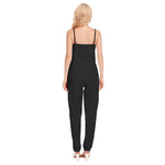 Black All-Over Print Women's High Waist V-neck Cami Jumpsuit