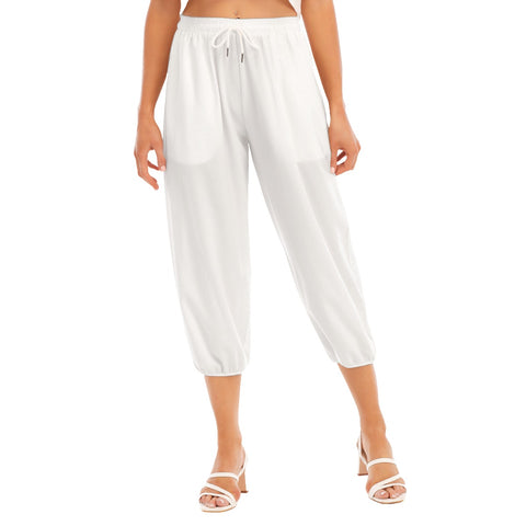 White All-Over Print Women's Bloomers Capri-pants