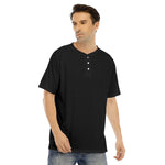 Black All-Over Print Men's Raglan Sleeve T-shirt With Button Closure