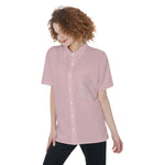 Pink All-Over Print Women's Short Sleeve Shirt With Pocket