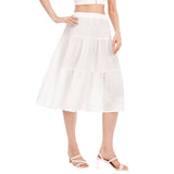 White All-Over Print Women's Stitched Pleated Chiffon Skirt