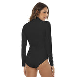 Black All-Over Print Women's Stretchy Turtleneck Long Sleeve Bodysuit