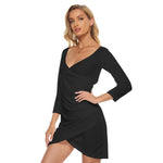 Black All-Over Print Women's Off-shoulder Long Sleeve Dress