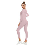 Pink All-Over Print Women's Plunging Neck Jumpsuit