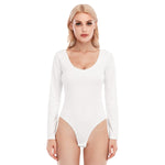 White All-Over Print Women's O-neck Long Sleeve Bodysuit